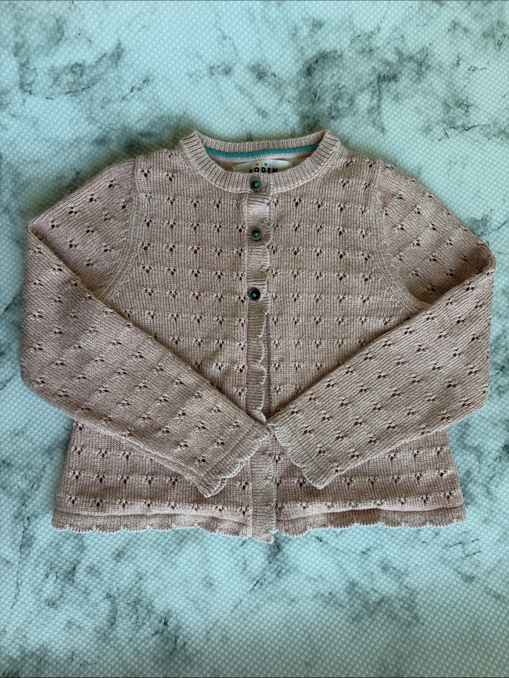 Mini Boden Metallic Rose Gold Eyelet Cardigan